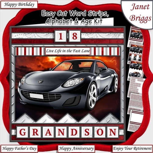 BLACK SPORTS CAR Easy Cut Family Word Strips, Alphabet & Age Tiles Word Kit