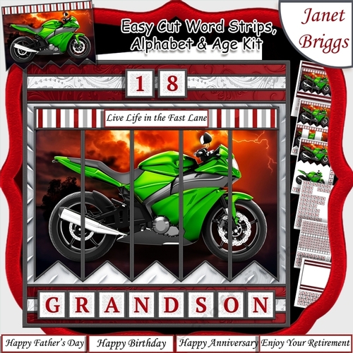 MOTORBIKE Easy Cut Family Word Strips, Alphabet & Age Tiles Word Kit