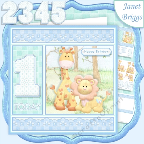 BIRTHDAY AGES 1 TO 5 BOY Lion & Giraffe Decoupage & Insert Kit