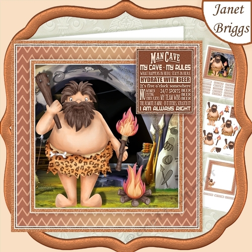 MAN CAVE RULES Humorous 7.5 Decoupage & Insert Mini Kit