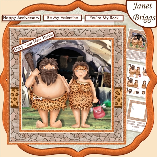 STONE AGE COUPLE 7.5 Anniversary New Home Decoupage Kit