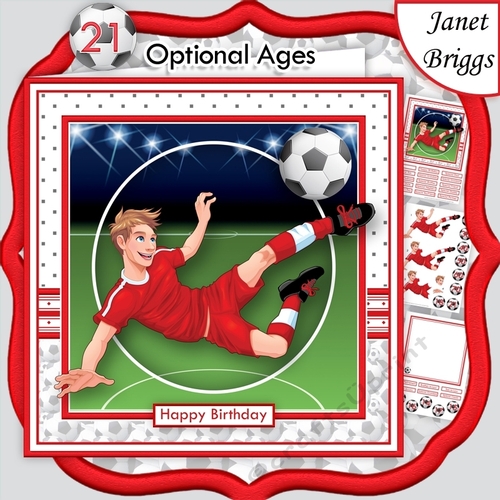 FOOTBALL STRIKER 7.5 Red Soccer Decoupage Ages & Insert 