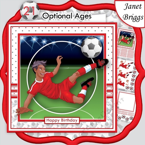 FOOTBALL STRIKER ETHNIC 7.5 Red Soccer Decoupage Ages & Insert 