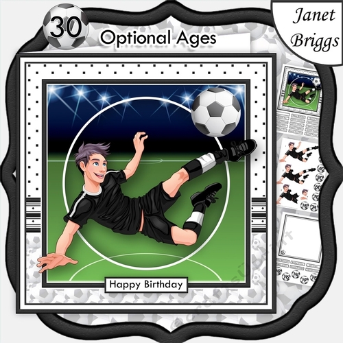 FOOTBALL STRIKER 7.5 Black & WHITE Soccer Decoupage Ages & Insert 
