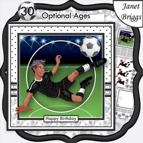 FOOTBALL STRIKER ETHNIC 7.5 Black & WHITE Soccer Decoupage Ages & Insert 