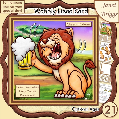 THE MANE MAN LION WOBBLY HEAD CARD 7.5 Decoupage & Insert Mini Kit