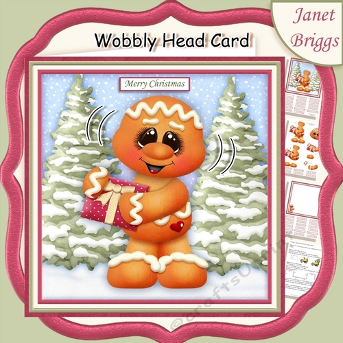 CHRISTMAS GINGERBREAD MAN WOBBLY HEAD CARD 7.5 Decoupage & Insert Mini Kit