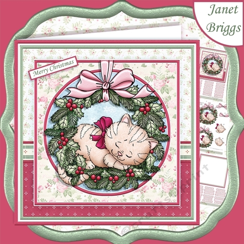 KITTEN IN WREATH 7.5 Christmas Decoupage & Insert Mini Kit