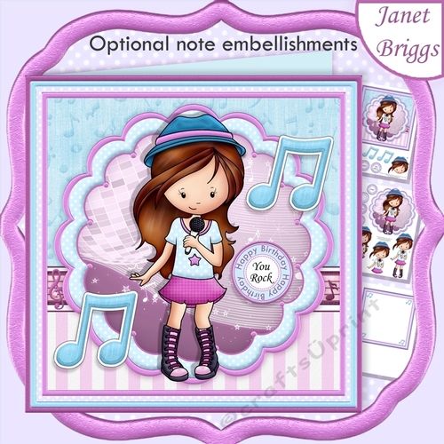 You Rock Girl Singing Brown Girl 7.5 Decoupage & Insert Mini Kit