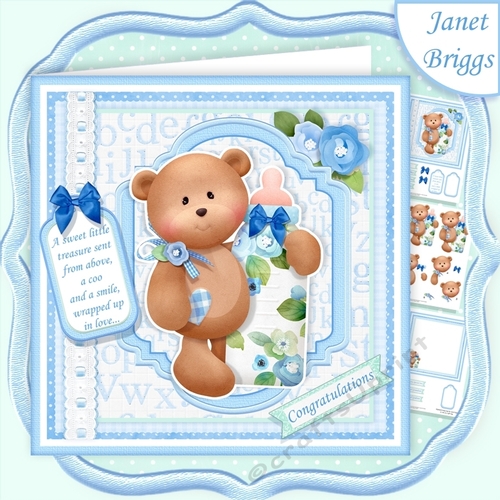 BABY BOY BEAR & BOTTLE 7.5 Decoupage & Insert Mini Kit