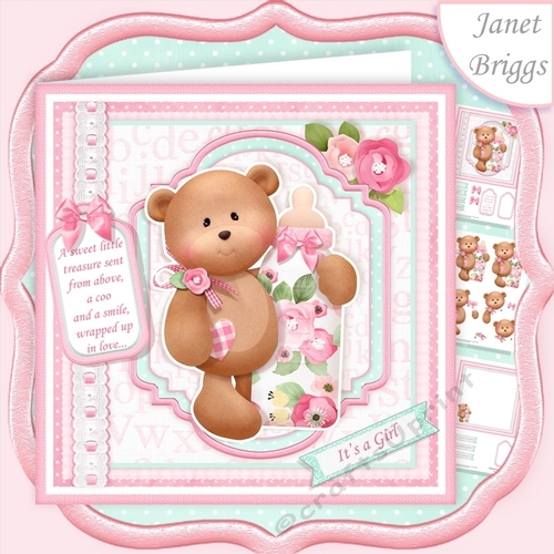 BABY GIRL BEAR & BOTTLE 7.5 Decoupage & Insert Mini Kit