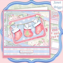 3 CHRISTMAS MICE IN STOCKINGS 7.5 Decoupage & Insert Card Kit