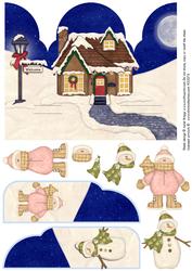 Gate Fold Pop Up Christmas Snowman Girl