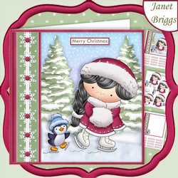 SKATING IZZY Black Hair Christmas 7.5 Decoupage & Insert Mini Kit