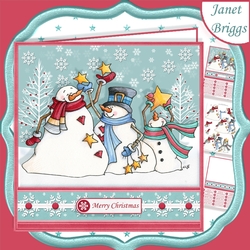 SNOWMEN CATCHING STARS Christmas 7.5 Decoupage Card Kit