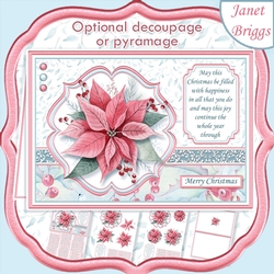 PINK POINSETTIA A5 Christmas Decoupage Pyramage & Insert Kit
