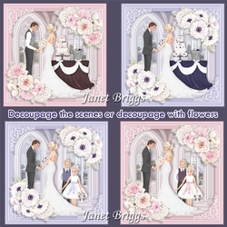 WEDDING DAY Pink or Lavender Scenes & Optional Flowers 7.5 Decoupage Bumper Kit