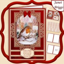 A5 RED & GOLD CHRISTMAS ROBIN Quick Layer Card Kit