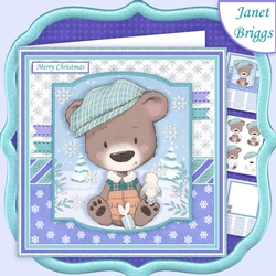 BEAR IN FLAT CAP 7.5 Christmas Decoupage & Insert Card Kit