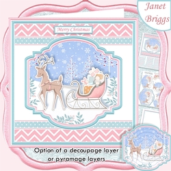 DEER & SLED 7.5 Christmas Decoupage or Pyramage & Insert Card Kit