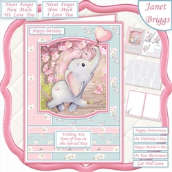 TONS OF FUN Cute Elephant A5 Decoupage & Insert Card Kit