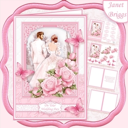 BRIDE & GROOM WEDDING DAY PINK A5 Decoupage & Inserts Kit