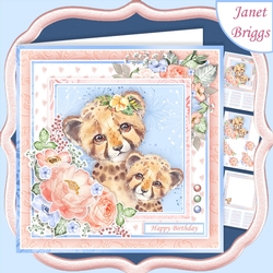 CHEETAH MUM & CUB 7.5 Decoupage & Insert Card Kit