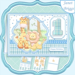 BIRTHDAY AGES 1 TO 5 BOY Lion & Giraffe A5 Decoupage & Insert Kit