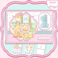 BIRTHDAY AGES 1 TO 5 GIRL Lion & Giraffe A5 Card & Insert Kit