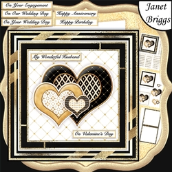 BLACK & GOLD HEARTS Various Occasions 6x6 Decoupage & Insert Card Kit