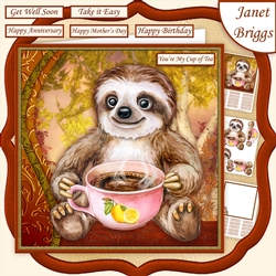 SLOTH MY CUP OF TEA 7.5 Decoupage Card Kit Various Occasions