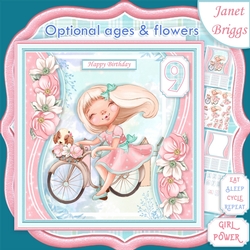 GIRL ON BIKE 7.5 Decoupage & Optional Ages Card Kit
