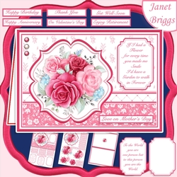 PINK ROSES SPRAY A5 Decoupage & Insert Card Kit