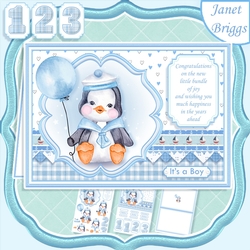 BABY PENGUIN OR BIRTHDAY A5 Decoupage & Insert Card Kit