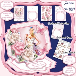 LADY WITH PINK & WHITE ROSES Large Easel Card Kit 7.7 All Occasions