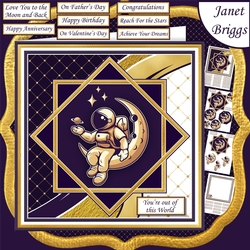 ASTRONAUT ON MOON 7.5 Pyramage or Decoupage & Insert Card Kit