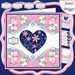 PINK & NAVY FLORAL HEART 7.5 Decoupage Card Kit