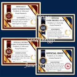 HUMOROUS CERTIFICATE A5 QUICK CARDS & AGES BUMPER KIT