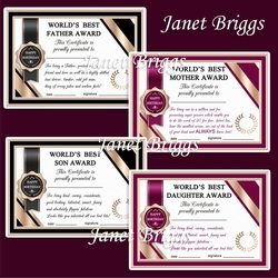 HUMOROUS FAMILY CERTIFICATES SET 1 A5 Quick Cards & Ages Bumper Kit