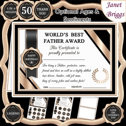 WORLDS BEST FATHER Humorous A5 Certificate & Ages Card Kit