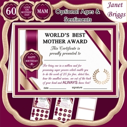 WORLDS BEST MOTHER Humorous A5 Certificate & Ages Card Kit
