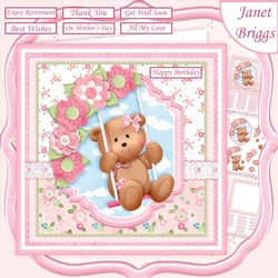TEDDY BEAR SWING 7.5 Decoupage & Insert Card Kit