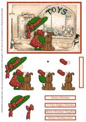 Big Hat Girl in Christmas Street Scene Decoupage