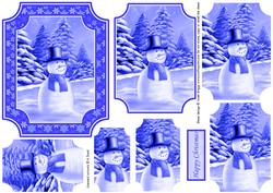 Snowman in Blues Topper and Pyramid Decoupage