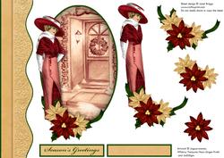 Vintage Christmas Lady & Poinsettia Decoupage