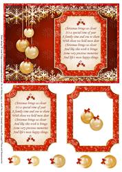 Elegant Christmas Baubles & Verse Red Gold