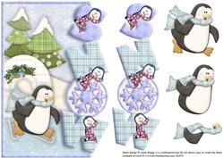 Skating Penguin Over the Side Card and Decoupage