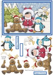 Eskimo Girl and Deer Friends Christmas Topper Decoupage