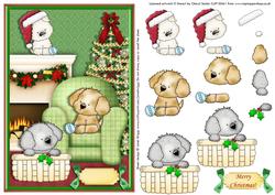 Playful Christmas Puppies Topper & Decoupage