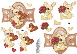 2 Bunnies with Roses & Chocolate Decoupage